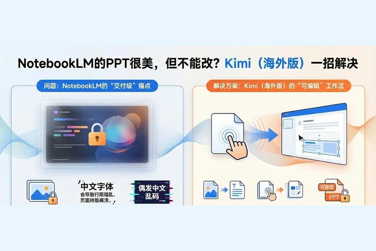NotebookLM 的 PPT 很美，但文字不能改？我用 Kimi（海外版）解决了